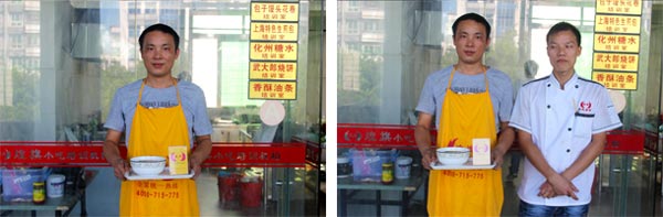 劉先生與煌旗螺螄粉培訓師傅合影