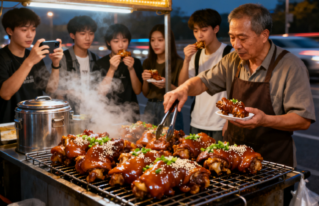 擺攤賣(mài)鹵豬蹄